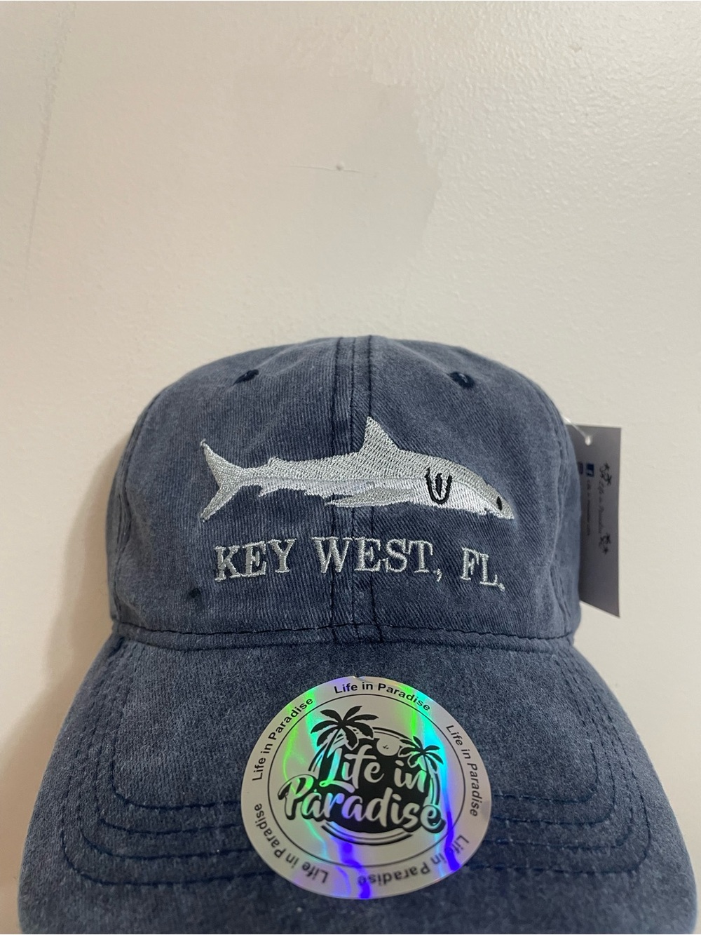 Key West, FL Embroidered Shark Baseball Cap - Blue